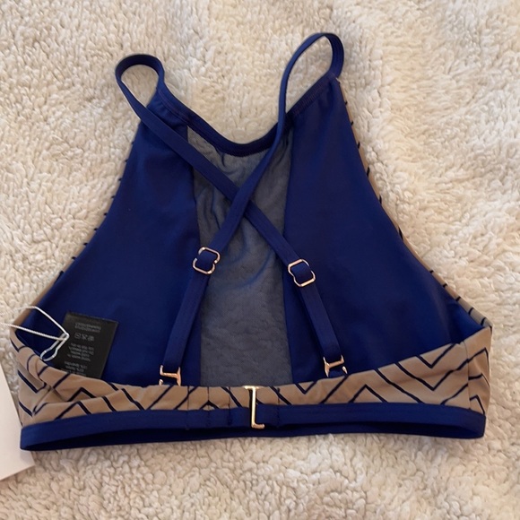 KikiRio Halter Perk-A-Boo Bikini Top Blue and Tan  Small or Large - Picture 5 of 8